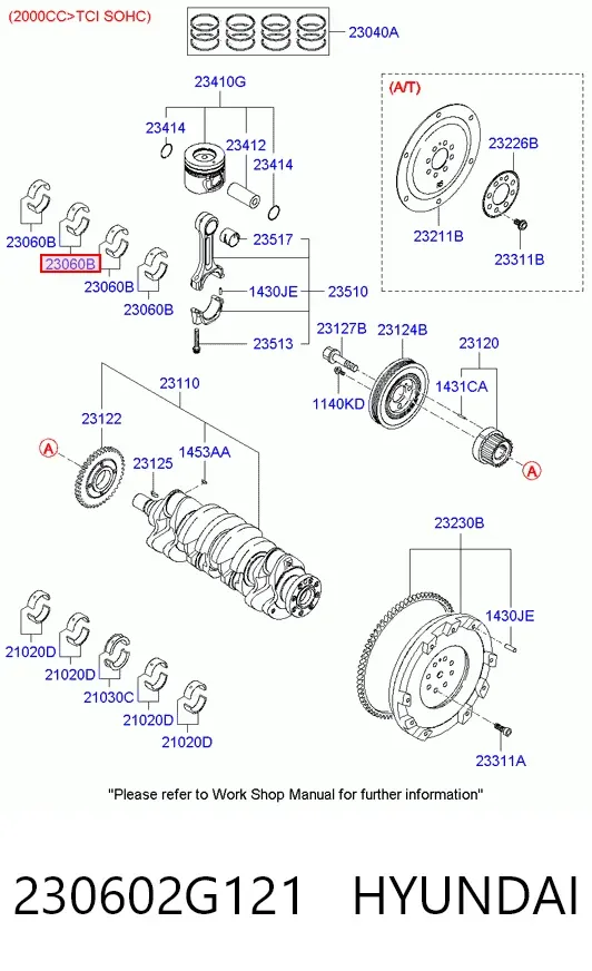 Folhas inseridas de cambota de biela, kit, padrão (STD) 230602G121 Hyundai/Kia