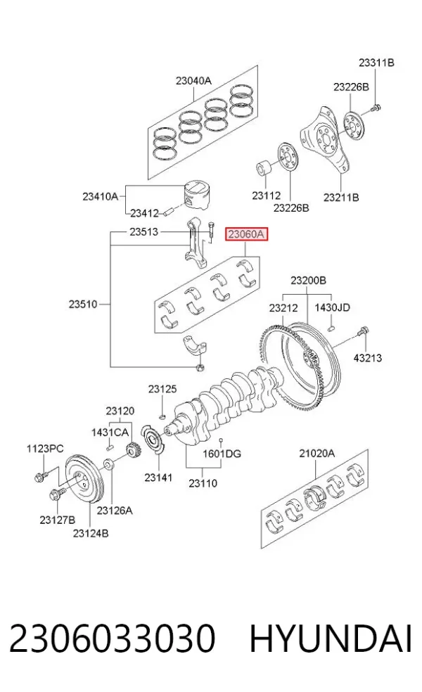 Folhas inseridas de cambota de biela, kit, padrão (STD) 2306033030 Hyundai/Kia