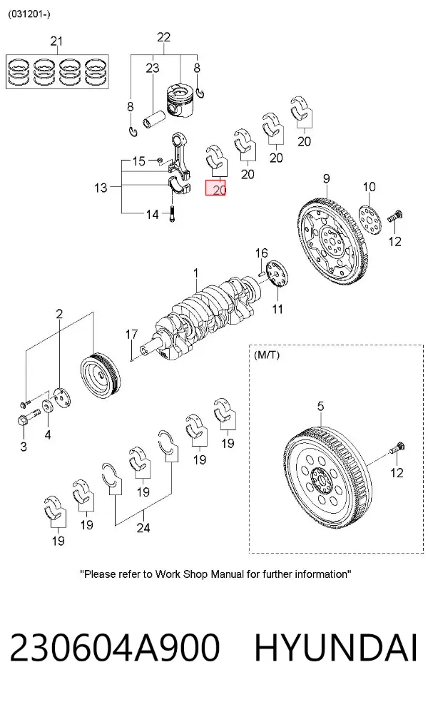 Folhas inseridas de cambota de biela, kit, padrão (STD) 230604A900 Hyundai/Kia