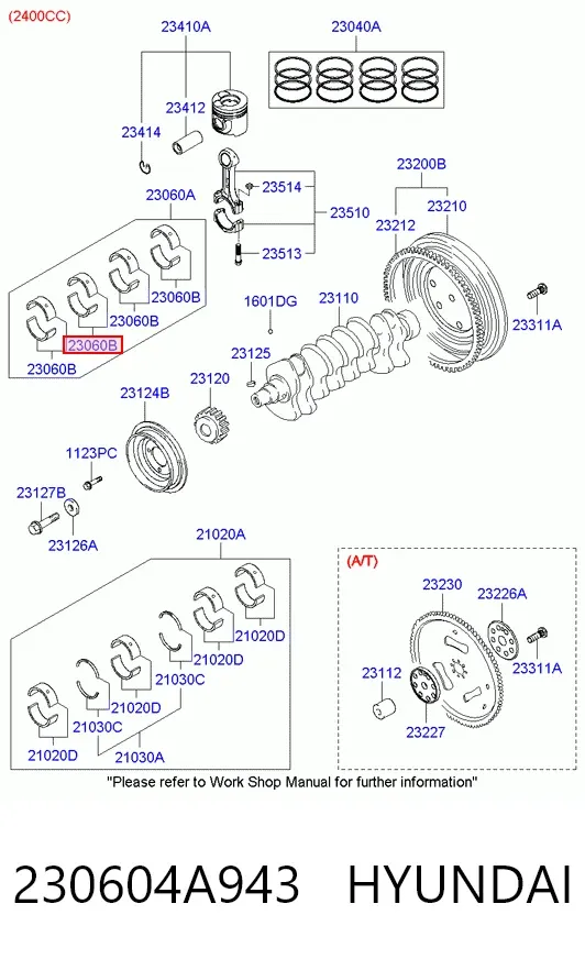 Folhas inseridas de cambota de biela, kit, padrão (STD) 230604A943 Hyundai/Kia