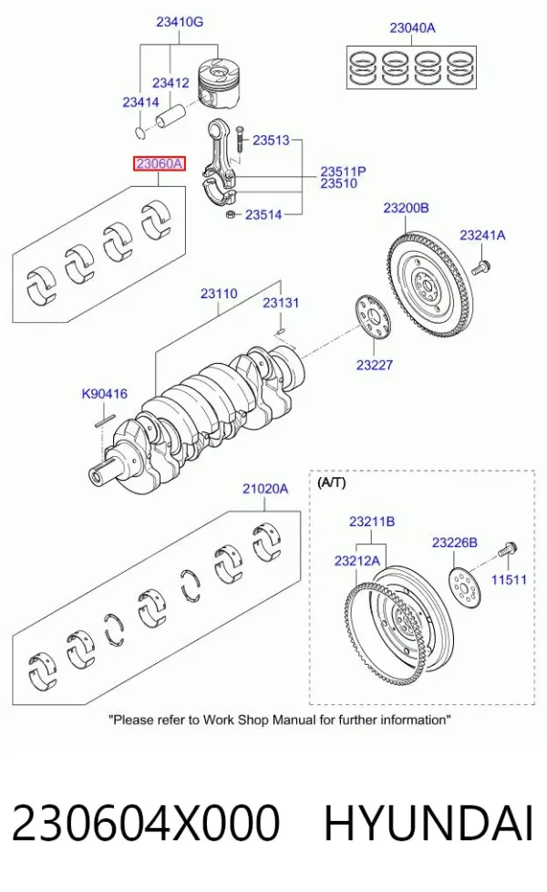 Folhas inseridas de cambota de biela, kit, 1ª reparação ( + 0,25) 230604X000 Hyundai/Kia