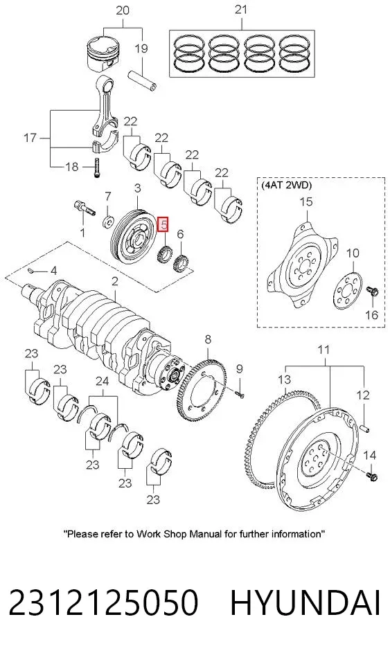 Engrenagem de cadeia da roda dentada de acionamento de cambota de motor 2312125050 Hyundai/Kia