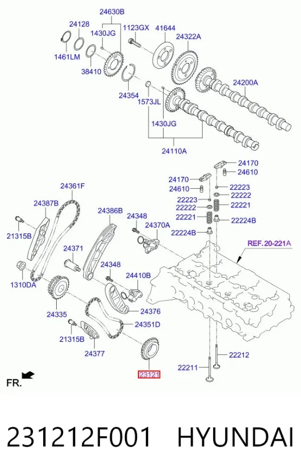 Engrenagem de cadeia da roda dentada de acionamento de cambota de motor 231212F001 Hyundai/Kia