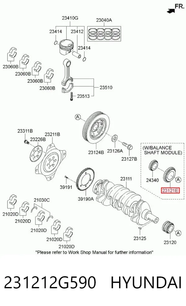 Engrenagem de cadeia da roda dentada de acionamento de cambota de motor 231212G590 Hyundai/Kia