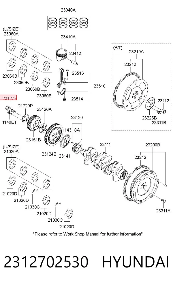 Parafuso da polia de cambota 2312702530 Hyundai/Kia