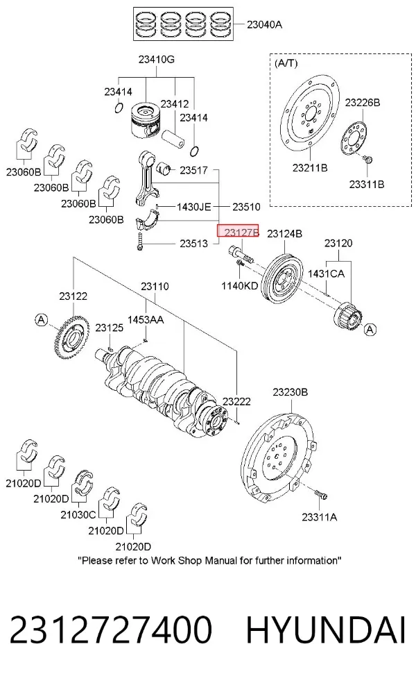 Parafuso da polia de cambota 2312727400 Hyundai/Kia
