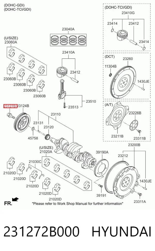 Parafuso da polia de cambota 231272B000 Hyundai/Kia