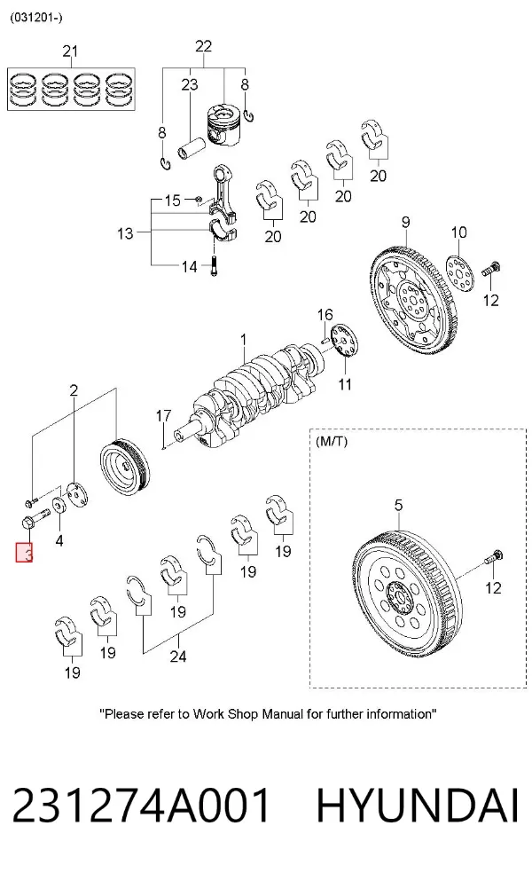 Parafuso da polia de cambota 231274A001 Hyundai/Kia