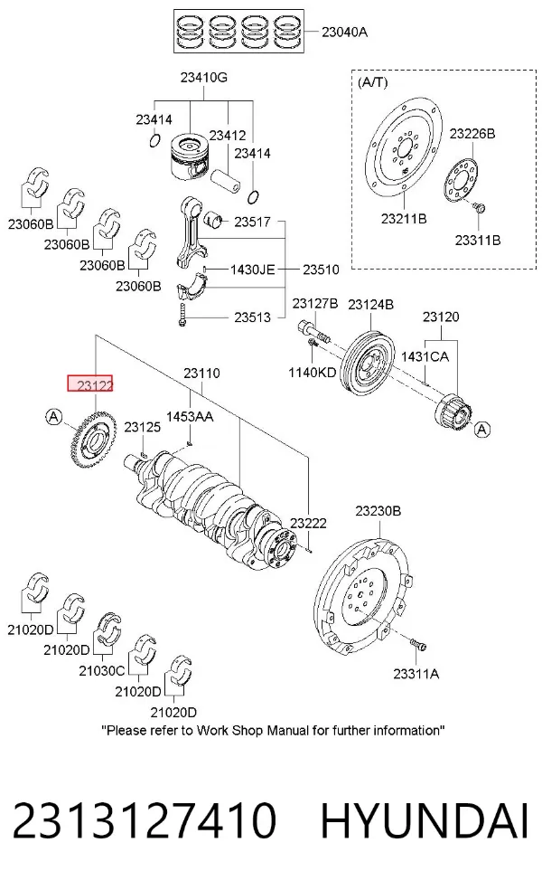 Engrenagem de cadeia da roda dentada de acionamento de cambota de motor 2313127410 Hyundai/Kia