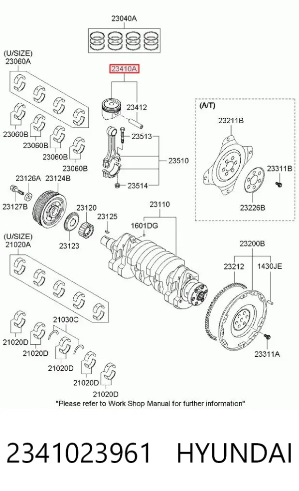 Pistão com passador sem anéis, 1ª reparação ( + 0,25) 2341023961 Hyundai/Kia
