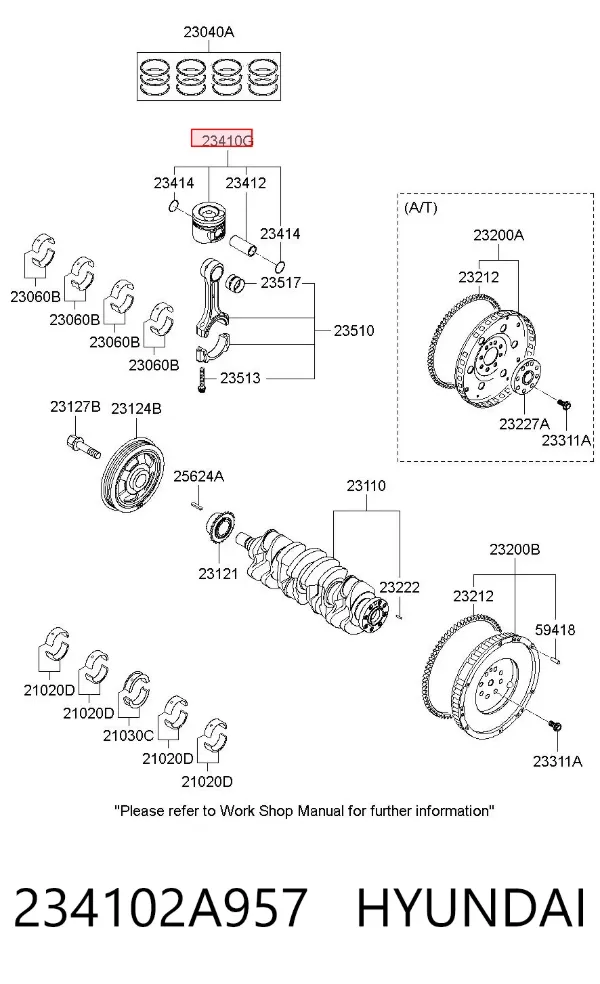Pistão com passador sem anéis, STD 234102A957 Hyundai/Kia