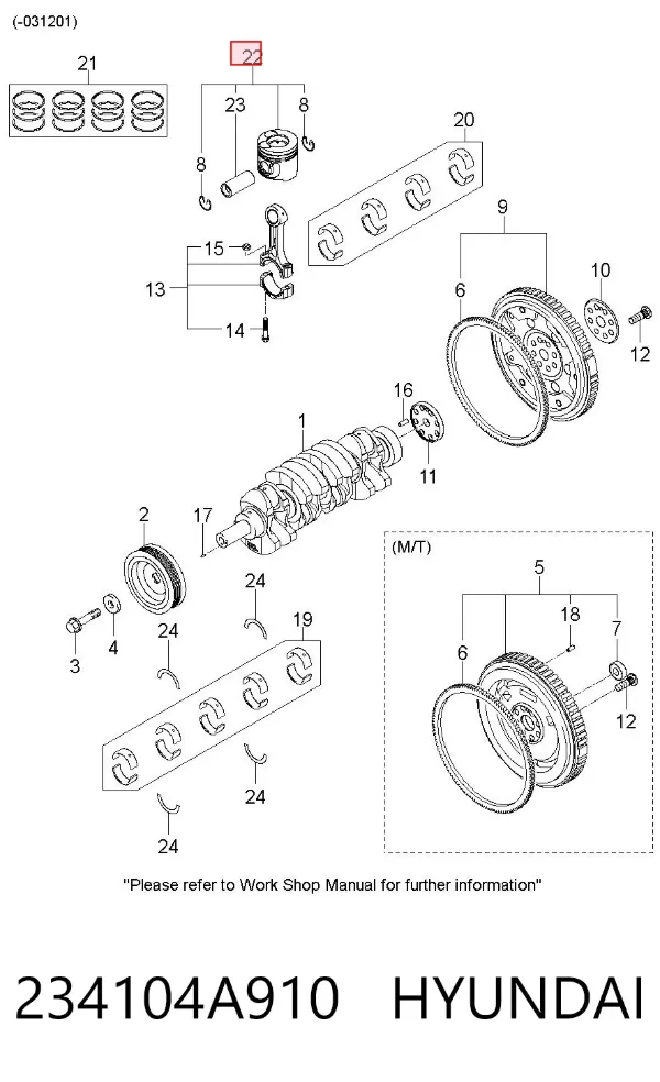 Pistão do kit para 1 cilindro, STD 234104A910 Hyundai/Kia