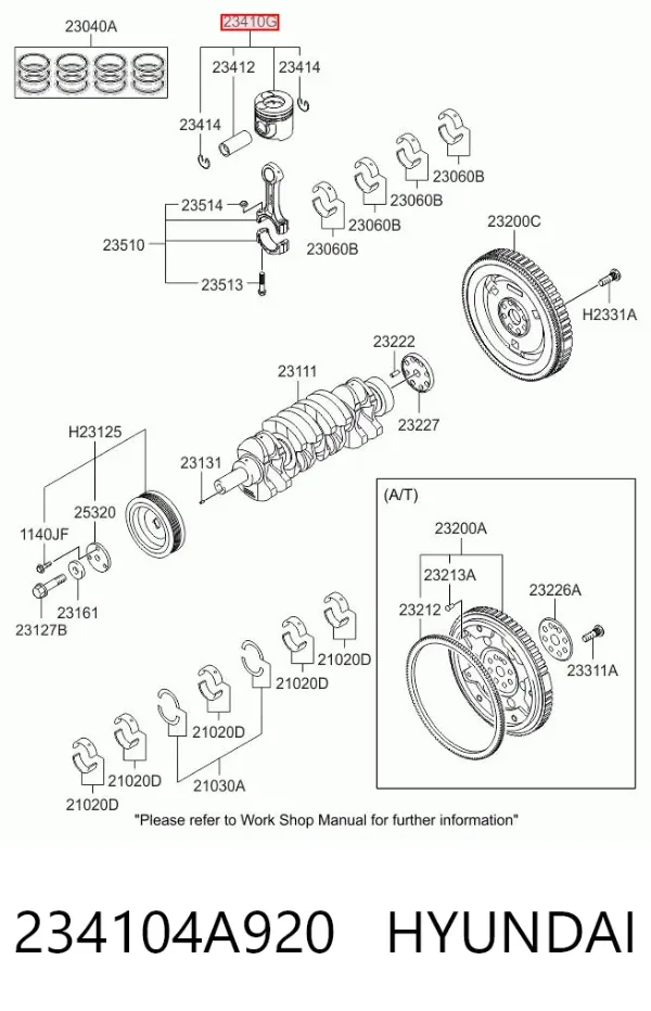 Pistão com passador sem anéis, STD 234104A920 Hyundai/Kia