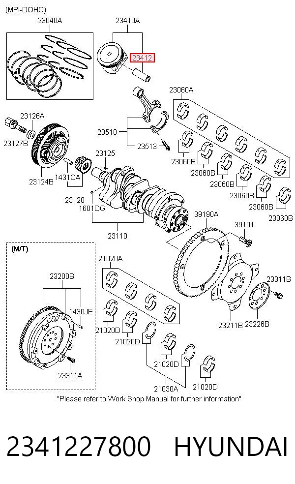 Passador de pistão de motor 2341227800 Hyundai/Kia