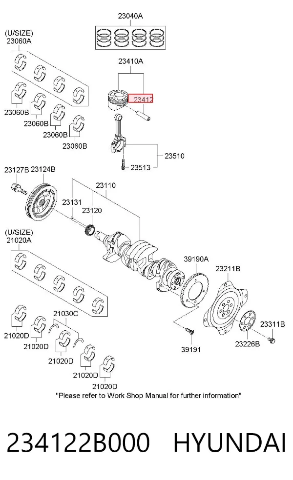 Passador de pistão de motor 234122B000 Hyundai/Kia