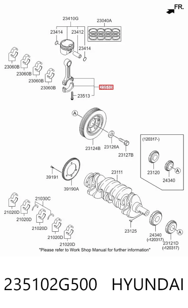Biela de pistão de motor 235102G500 Hyundai/Kia
