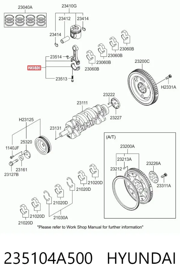 Biela de pistão de motor 235104A500 Hyundai/Kia