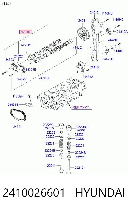 Árvore distribuidora de motor de admissão 2410026601 Hyundai/Kia