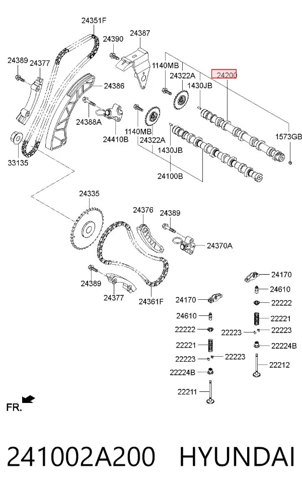 Árvore distribuidora de motor de escape 241002A200 Hyundai/Kia