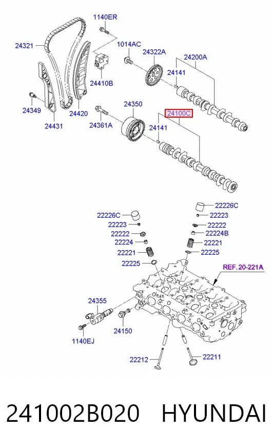 Árvore distribuidora de motor de admissão 241002B020 Hyundai/Kia