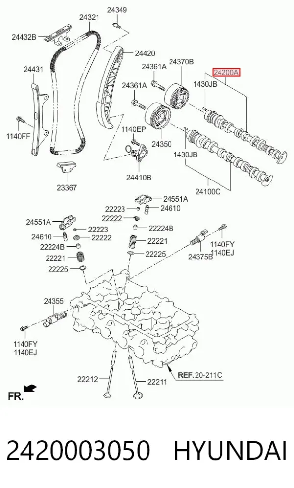 Árvore distribuidora de motor de escape 2420003050 Hyundai/Kia