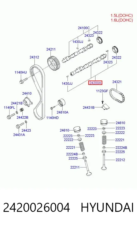 Árvore distribuidora de motor de escape 2420026004 Hyundai/Kia