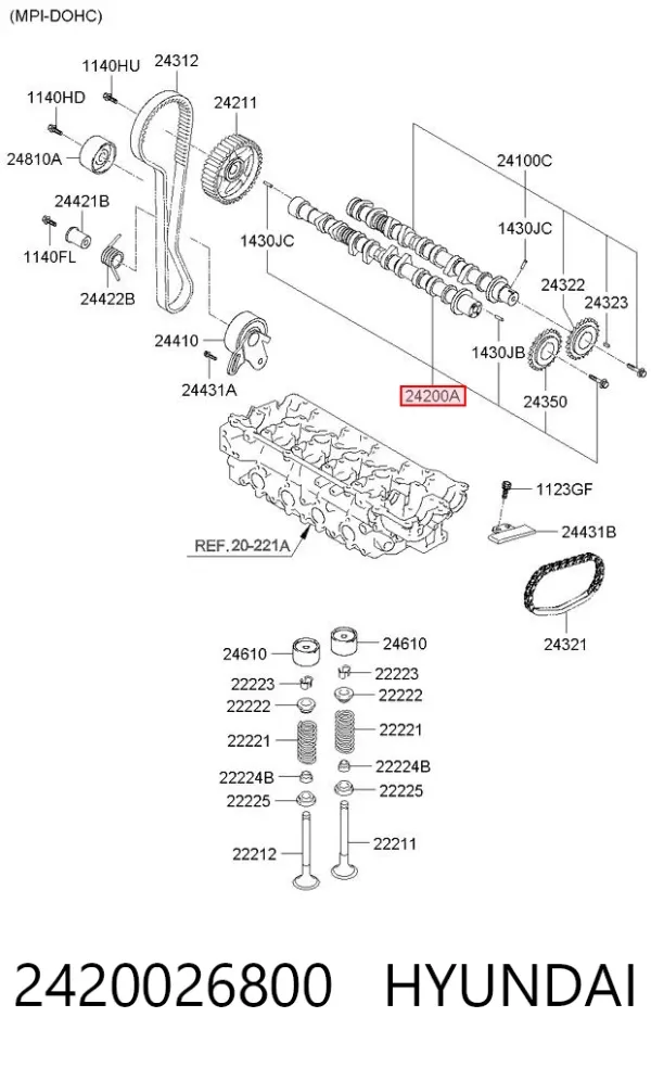 Árvore distribuidora de motor 2420026800 Hyundai/Kia