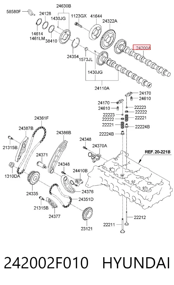 Árvore distribuidora de motor de escape 242002F010 Hyundai/Kia