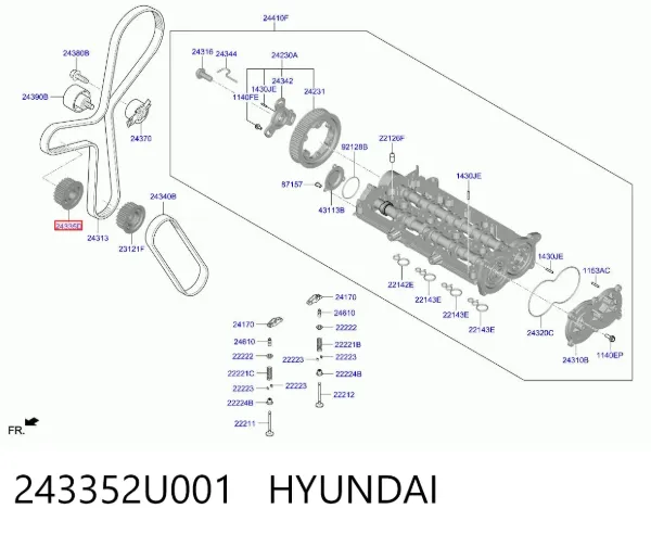 Engrenagem de cadeia da roda dentada da árvore distribuidora de motor 243352U001 Hyundai/Kia