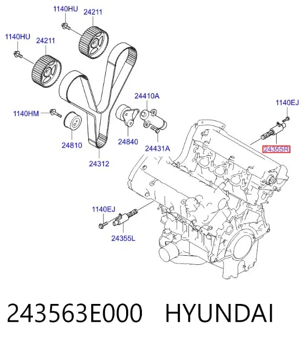Válvula eletromagnética direita de posição (de fases) da árvore distribuidora 243563E000 Hyundai/Kia
