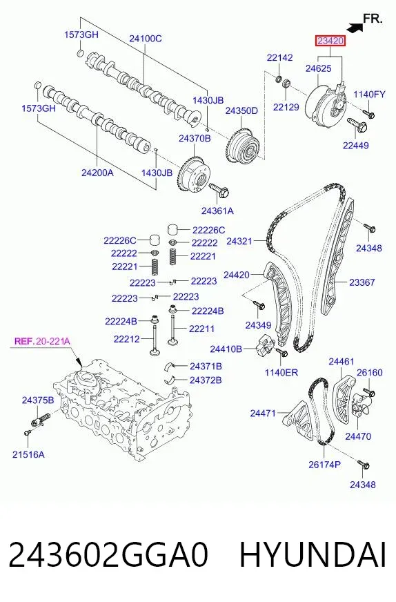 Válvula eletromagnética de posição (de fases) da árvore distribuidora 243602GGA0 Hyundai/Kia