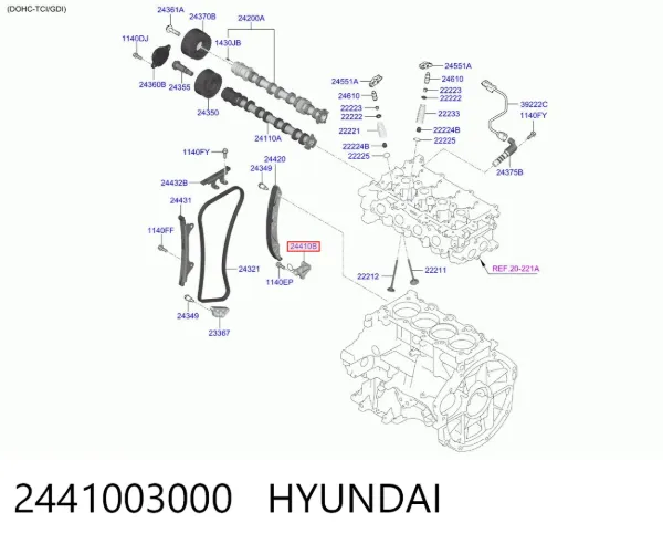 Reguladora de tensão da cadeia do mecanismo de distribuição de gás 2441003000 Hyundai/Kia