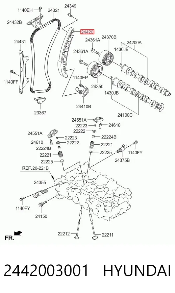 Sapato de reguladora de tensão da cadeia do mecanismo de distribuição de gás 2442003001 Hyundai/Kia