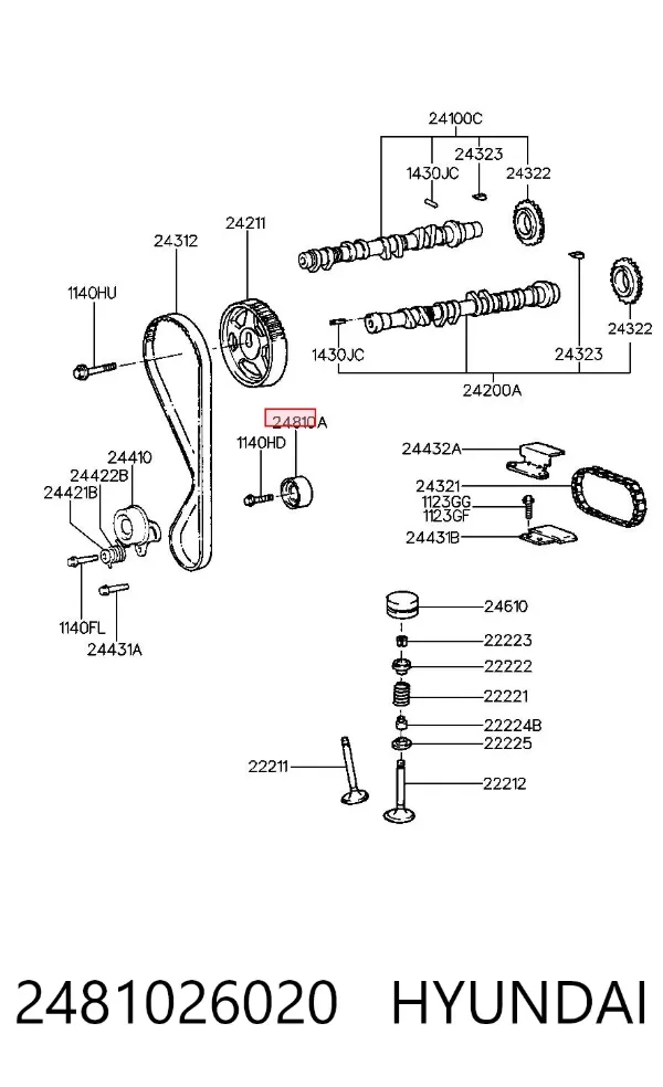 Rolo parasita da correia do mecanismo de distribuição de gás 2481026020 Hyundai/Kia
