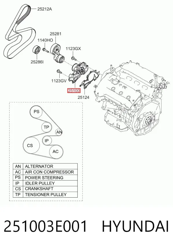 Bomba de água (bomba) de esfriamento 251003E001 Hyundai/Kia