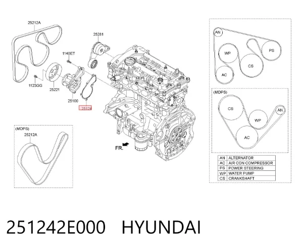 Vedante de bomba de água 251242E000 Hyundai/Kia