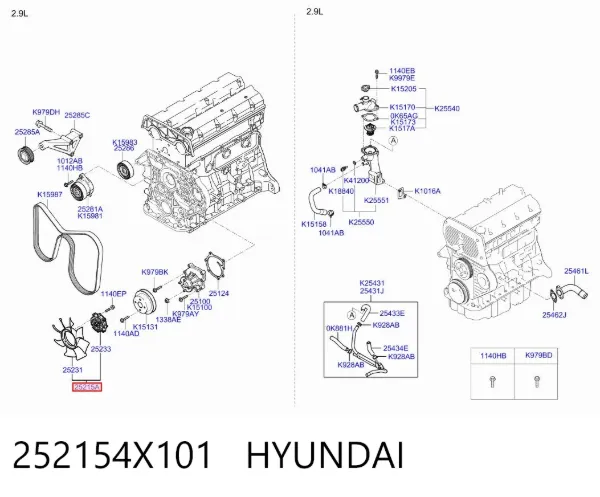Acoplamento viscoso de ventilador de esfriamento 252154X101 Hyundai/Kia