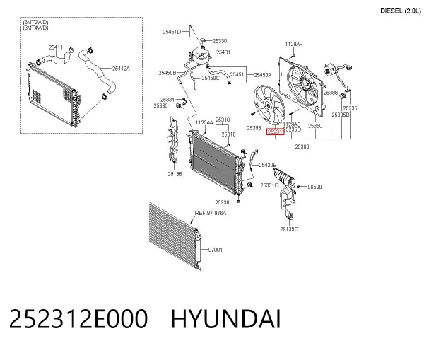 Difusor do radiador de esfriamento 252312E000 Hyundai/Kia
