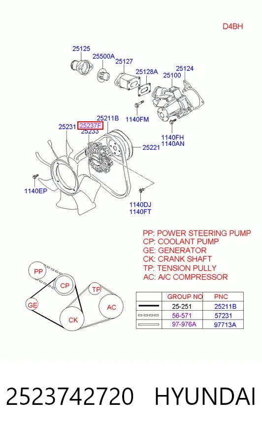 Acoplamento viscoso de ventilador de esfriamento 2523742720 Hyundai/Kia