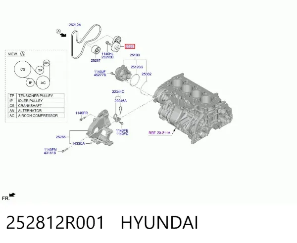 Rolo de reguladora de tensão da correia de transmissão 252812R001 Hyundai/Kia