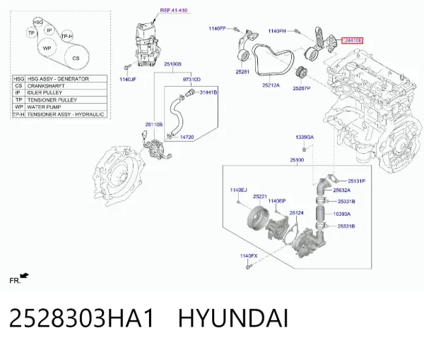 Reguladora de tensão da correia do mecanismo de distribuição de gás 2528303HA1 Hyundai/Kia