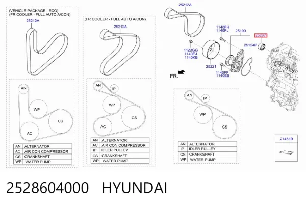 Rolo parasita da correia do mecanismo de distribuição de gás 2528604000 Hyundai/Kia