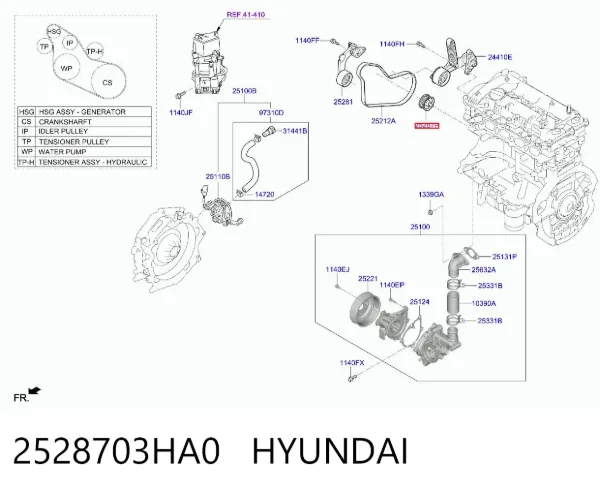 Rolo parasita da correia do mecanismo de distribuição de gás 2528703HA0 Hyundai/Kia