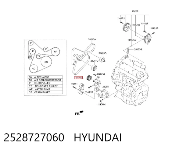 Rolo parasita da correia de transmissão 2528727060 Hyundai/Kia
