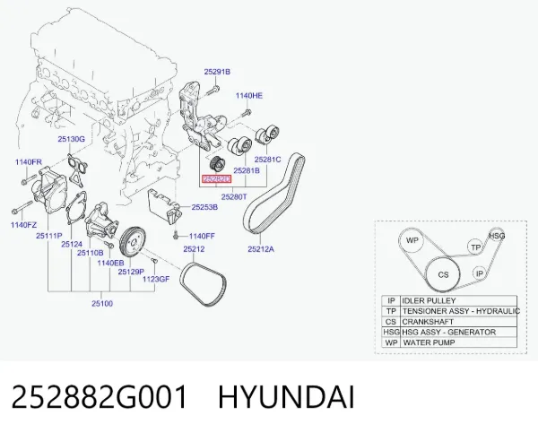 Rolo parasita da correia de transmissão 252882G001 Hyundai/Kia
