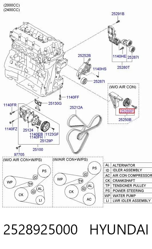 Rolo parasita da correia de transmissão 2528925000 Hyundai/Kia