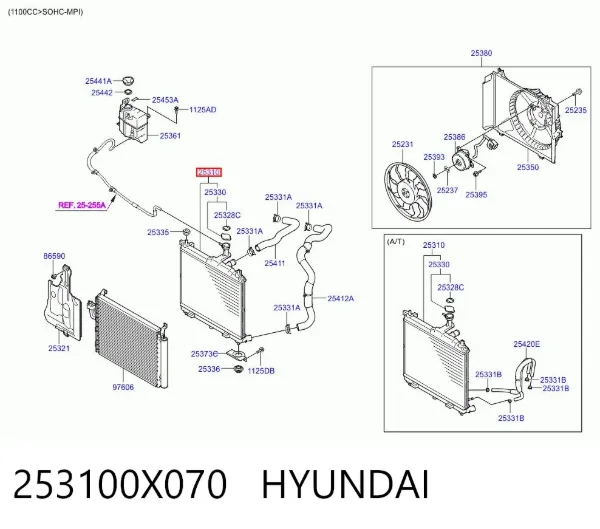 Radiador de esfriamento de motor 253100X070 Hyundai/Kia
