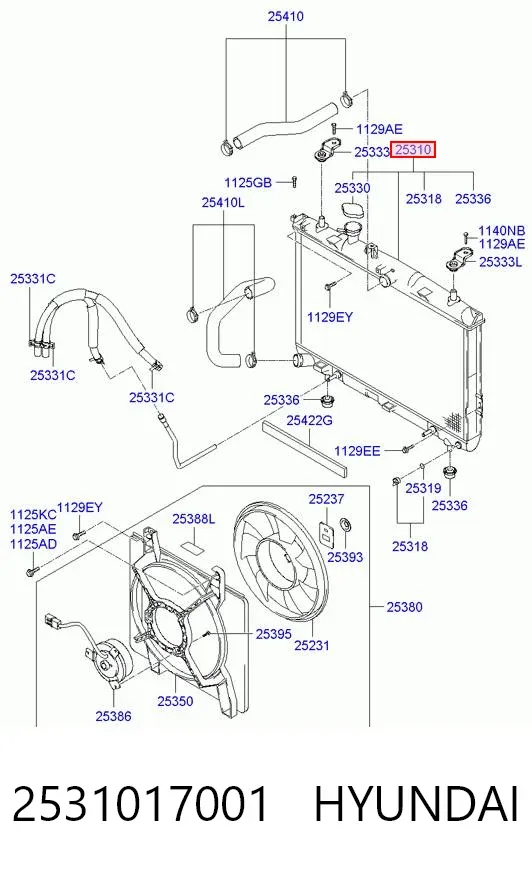 Radiador de esfriamento de motor 2531017001 Hyundai/Kia