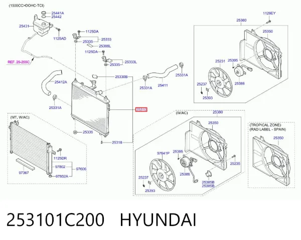 Radiador de esfriamento de motor 253101C200 Hyundai/Kia
