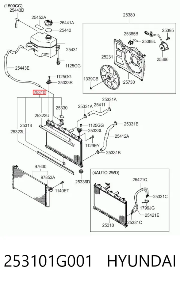 Radiador de esfriamento de motor 253101G001 Hyundai/Kia